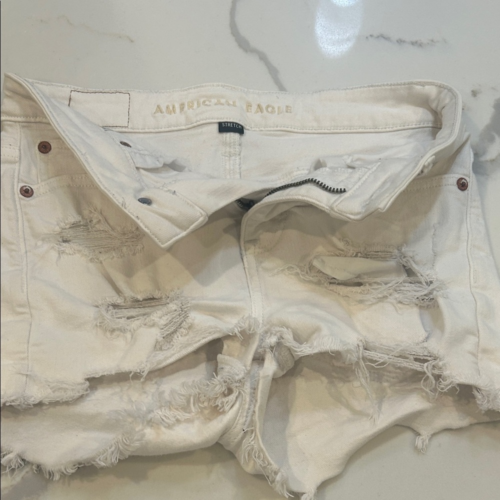American Eagle Outfitters White Distressed Jean Shorts